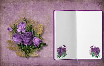 Purple Floral Notebook Mockup With Gold Accents