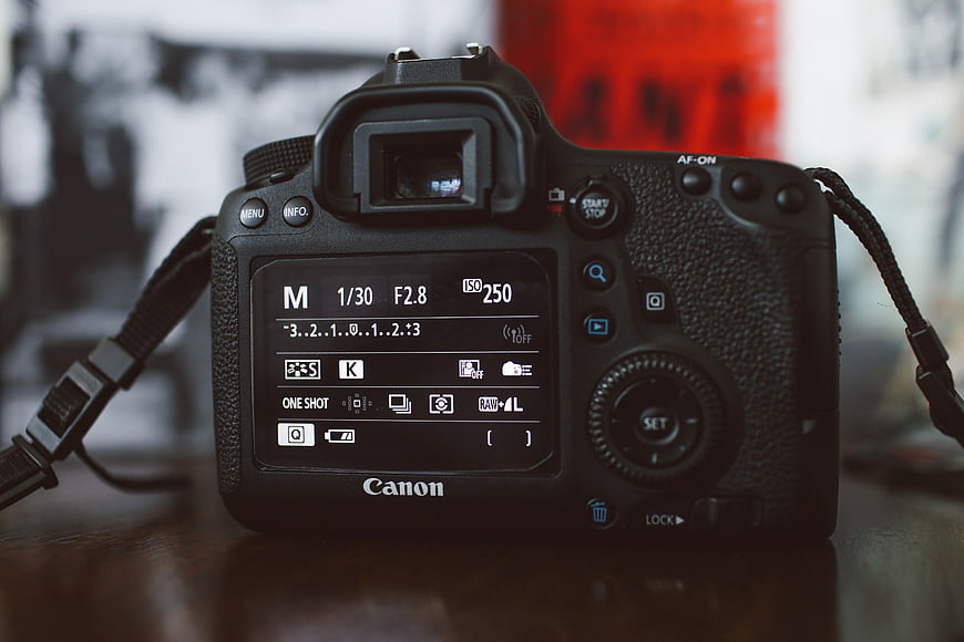 Back of Canon DSLR Camera with Settings Display
