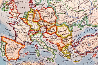 Vintage Political Map of Europe with Country Borders and Cities