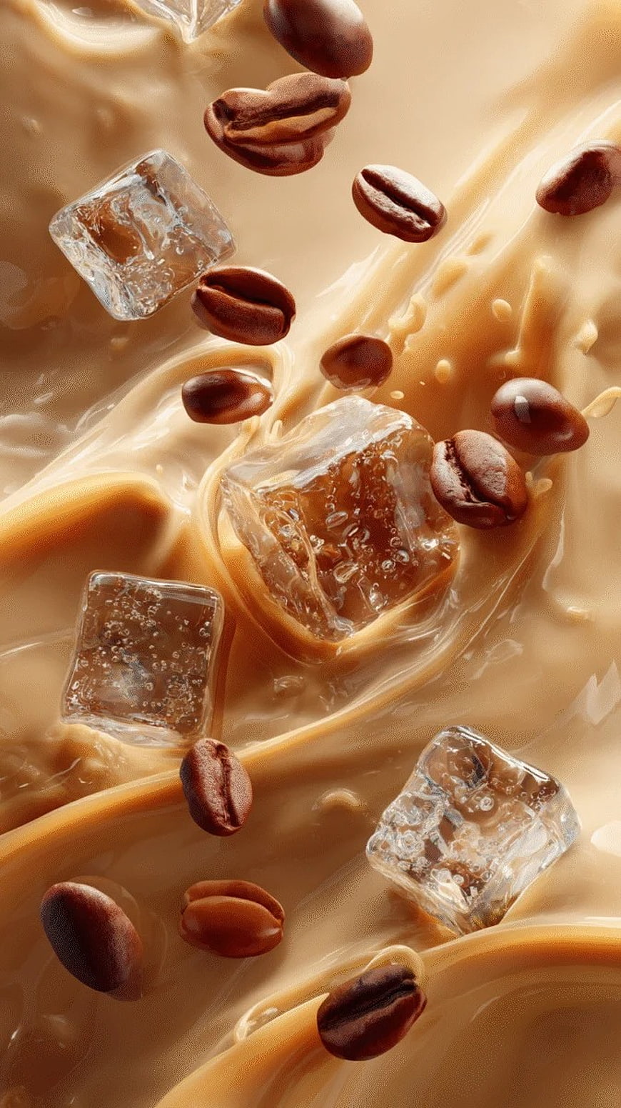 Iced Coffee Splash with Ice Cubes and Coffee Beans