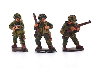 Painted WWII Infantry Miniature Soldiers on White Background