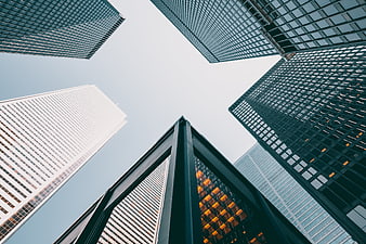 Low angle view of modern skyscrapers and city architecture