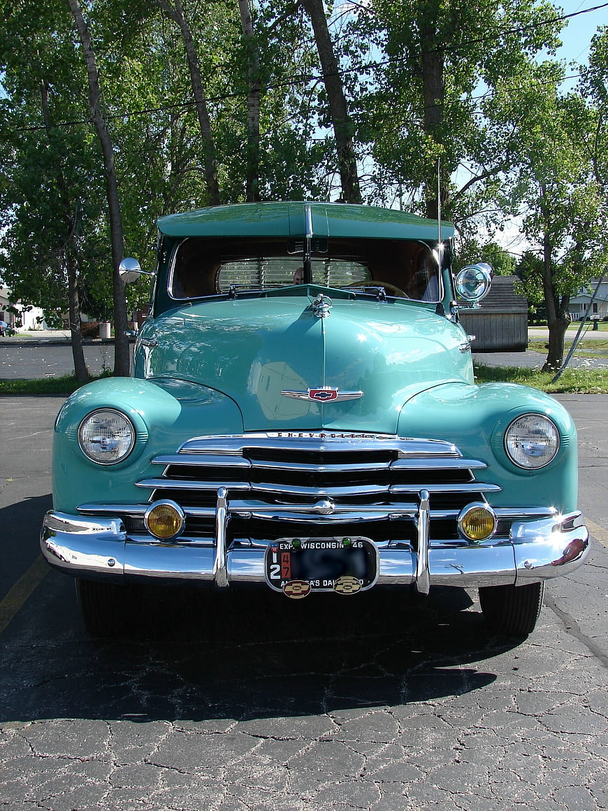 Front View of Vintage Teal Chevrolet Truck