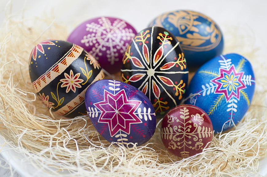 Colorful Hand-Painted Easter Eggs in a Nest