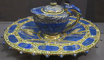 Antique Lapis Lazuli Teapot and Tray with Gold Filigree