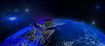 Planet Earth 3D Render From Space With Starry Background