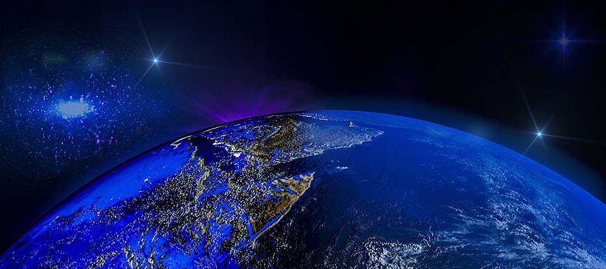 Planet Earth 3D Render From Space With Starry Background