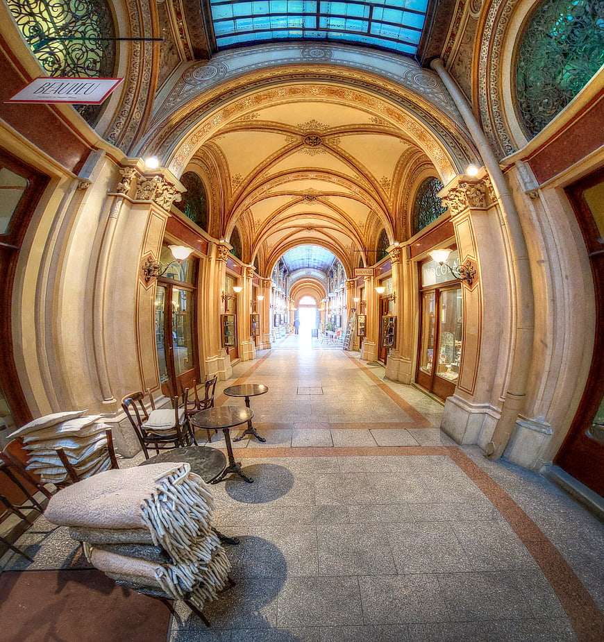 Ornate Vienna Shopping Arcade Interior with Arched Ceiling