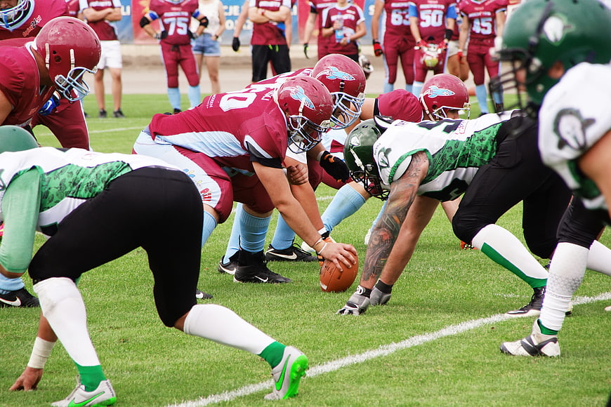 American Football Lineup At The Line Of Scrimmage