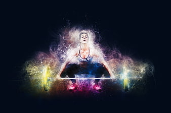 Female Athlete Lifting Barbell With Dramatic Electric Energy Effects