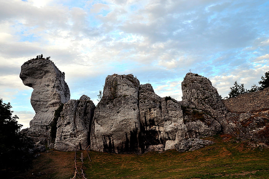 Dramatic limestone rock formations with people on top
