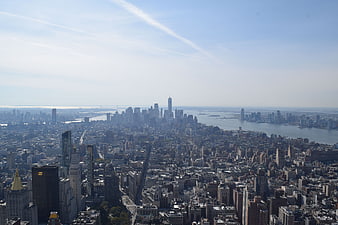 Aerial View of New York City Skyline and Manhattan