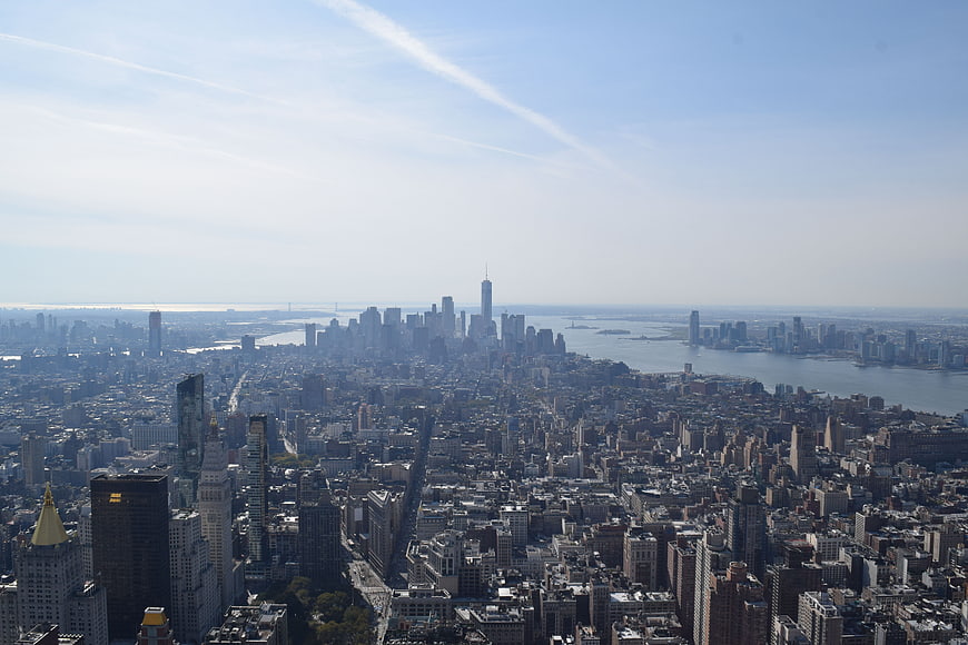 Aerial View of New York City Skyline and Manhattan