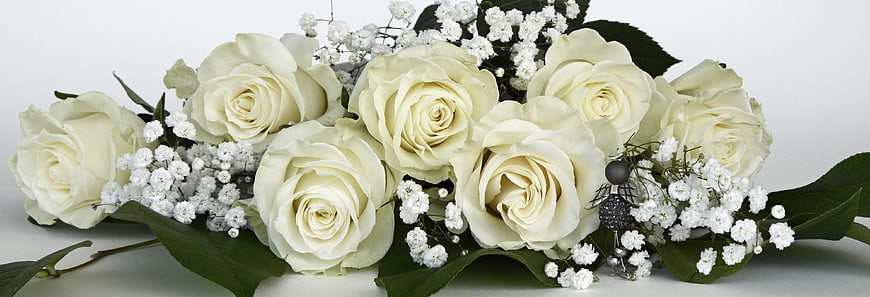 White Roses and Baby's Breath Wedding Bouquet with Angel Ornament