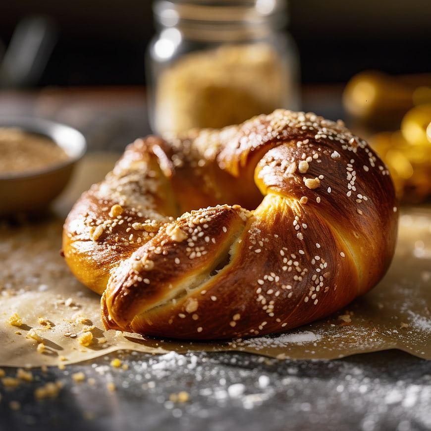 Golden Sesame Pretzel on Rustic Table