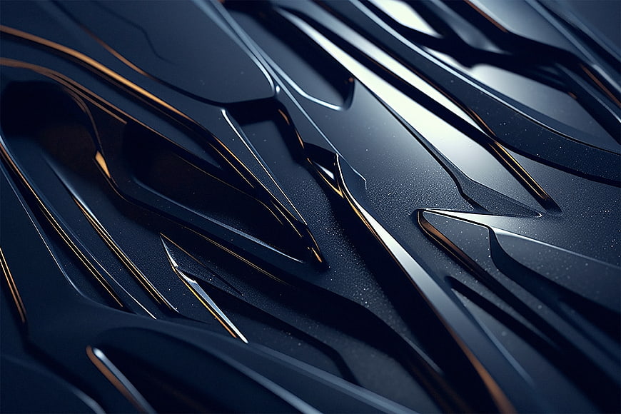 Abstract dark futuristic metallic texture with gold accents