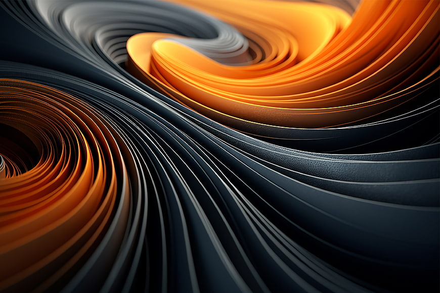 Abstract 3D Swirling Orange and Dark Blue Waves Background