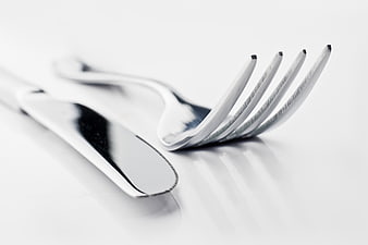 Silver Fork and Knife on White Background