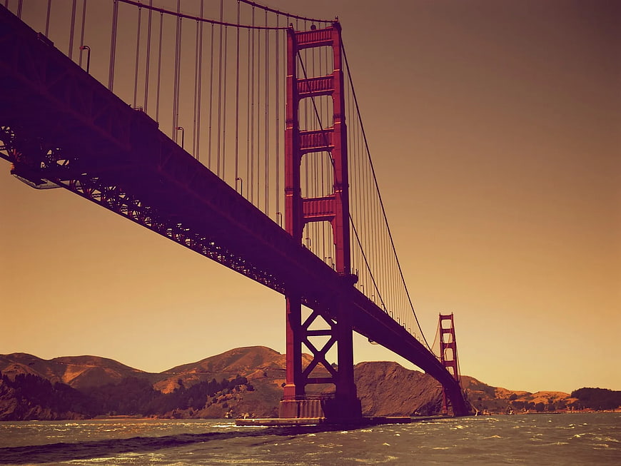 Golden Gate Bridge at Sunset with Golden Sky