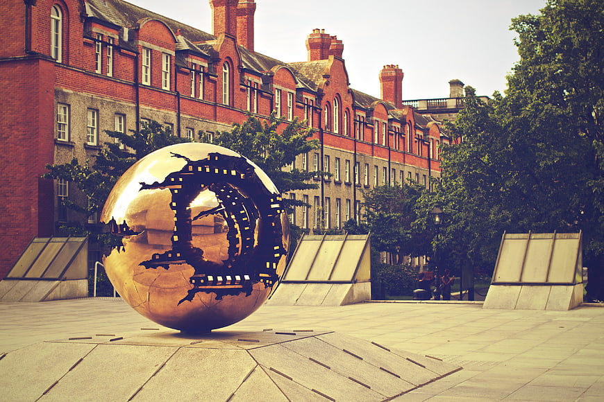 Golden Sphere Sculpture in Dublin University Courtyard