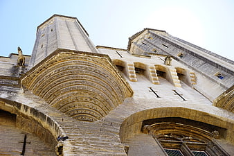 Low angle view of Avignon Papal Palace architecture