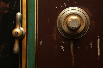 Vintage Brass Safe Dial and Handle Close-Up