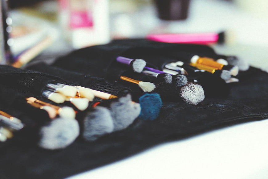 Professional Makeup Brushes on Black Roll Organizer