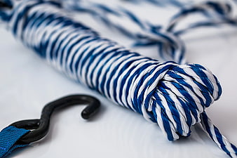 Blue and White Rope with Hook on White Background