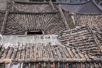 Aerial View of Traditional Korean Hanok Roofs in Bukchon