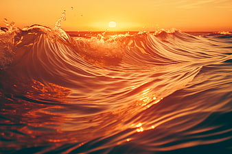 Golden Sunset Ocean Wave Splash