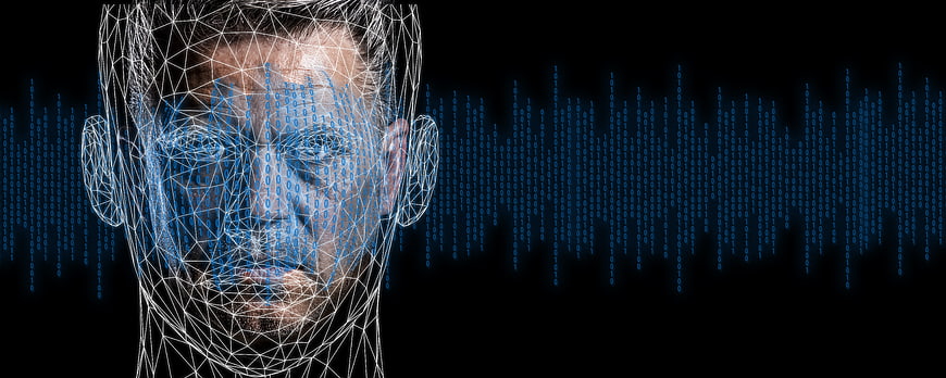 Digital Human Face With Binary Code And Network Mesh
