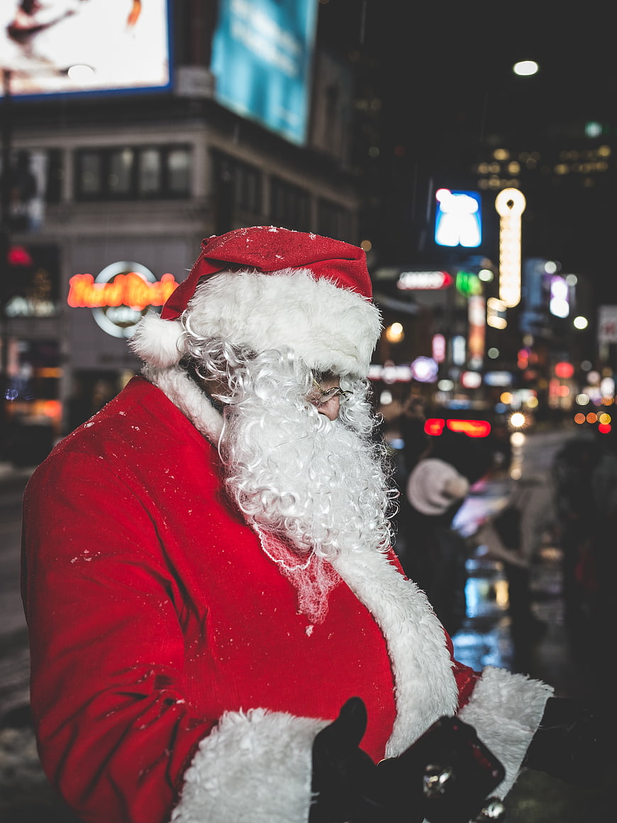 Santa Claus in Times Square at Night