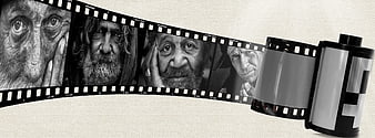Black and White Film Strip With Portraits and Reel