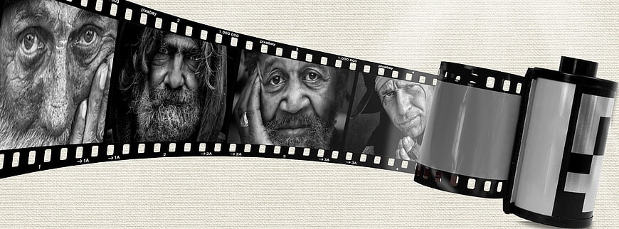 Black and White Film Strip With Portraits and Reel