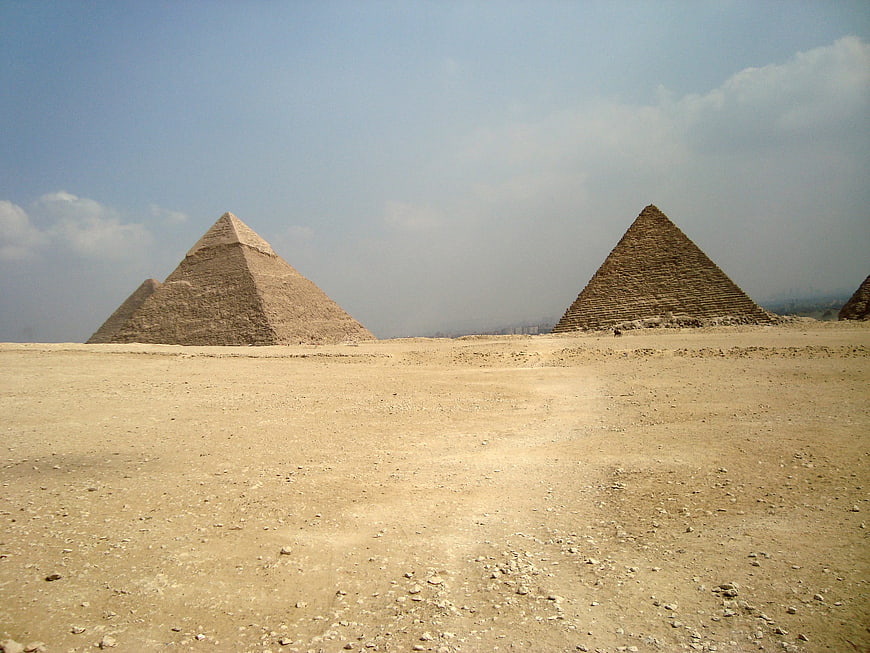 Pyramids of Giza in the Egyptian Desert Landscape