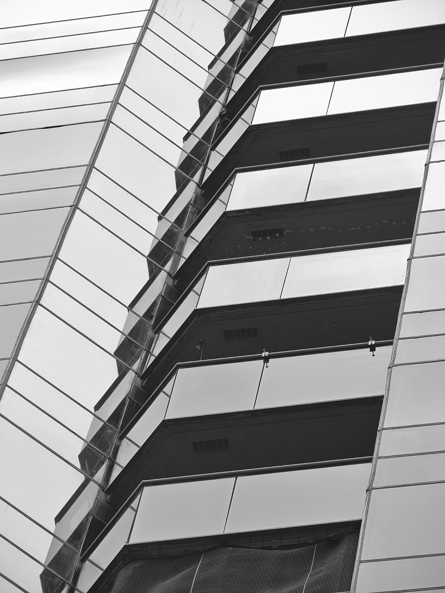 Black and white modern glass building facade architecture