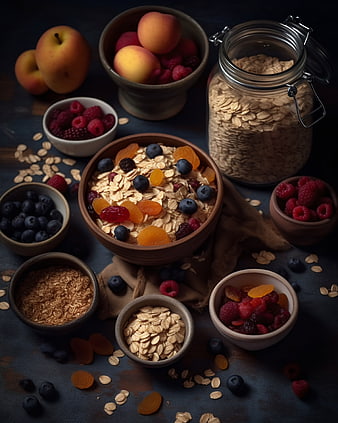 Healthy Muesli Bowl with Oats, Berries, and Dried Fruit