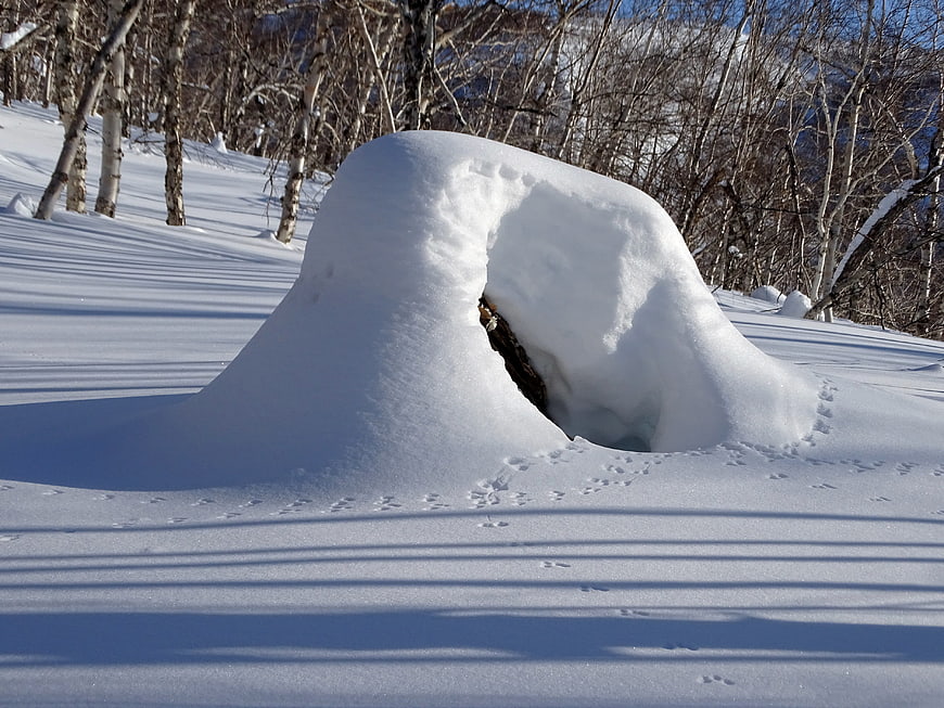 Snow-covered car buried in deep winter drifts