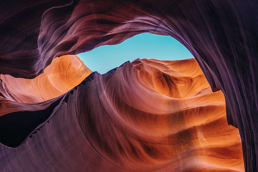 Antelope Canyon Slot Canyon with Blue Sky