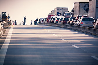 Highway Traffic Jam with Construction and Pedestrians