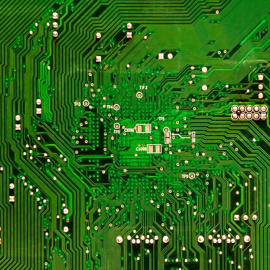 Macro Close-Up of Green Printed Circuit Board Traces