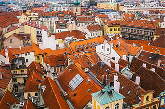 Aerial View of Prague Old Town Red Roofs and Architecture