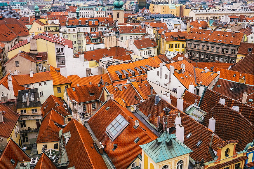 Aerial View of Prague Old Town Red Roofs and Architecture