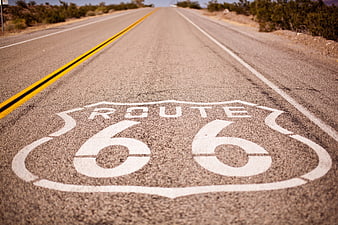 Route 66 Road Marking on Desert Highway