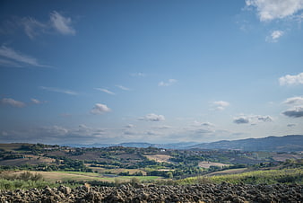 Wide Angle Italian Countryside Landscape with Rolling Hills