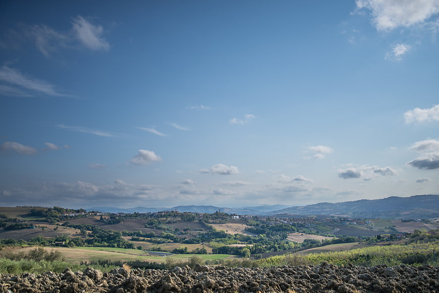 Wide Angle Italian Countryside Landscape with Rolling Hills