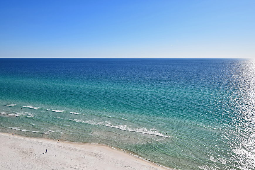 Aerial View of Turquoise Water and White Sand Beach