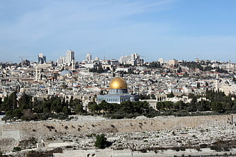 Panoramic View of Jerusalem with Dome of the Rock and Old City Walls