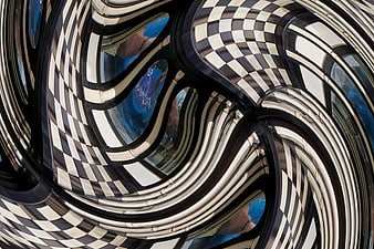 Abstract black and white checkerboard swirl pattern