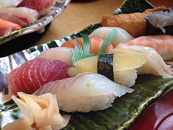 Assorted Nigiri Sushi Platter With Fresh Fish And Rice